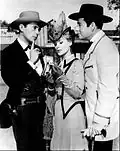 Avec Jack Kelly (à g.) et Mike Road&nbsp;(en), dans Maverick, épisode The Troubled Heir (1962)