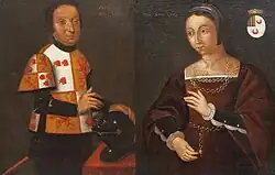 Le blason apparaît également en haut à droite sur cette peinture montrant Jacob van Serooskerke et Jacoba van den Eynde.