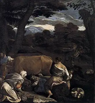 Jacopo Bassano, v. 1560. Pastorale, 139&nbsp;×&nbsp;129&nbsp;cm. Musée Thyssen-Bornemisza, Madrid.