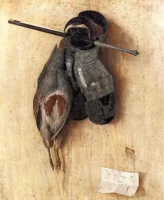 Jacopo de' Barbari (vers 1440–avant 1516), Nature morte à la perdrix et aux gantelets, 1504