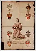 Le blason apparaît en haut à gauche sur ce Portrait de Jacoba van den Eynde ( -1505).