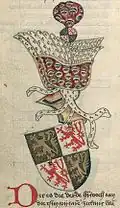 Armoiries de Jean de Brabant dans la Petite Chronique du Brabant (XIVe&nbsp;siècle).