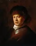 Portrait de Rembrandt, huile sur panneau, 57&nbsp;×&nbsp;44,7&nbsp;cm, vers 1628 (Rijksmuseum, Amsterdam).