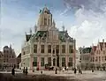 Une vue de l'hotel de ville de Delft illustré par Jan ten Compe, vers 1750