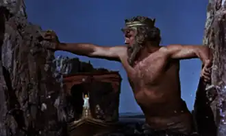 Le dieu Triton aide les Argonautes et leur navire Argo à franchir les redoutables rochers broyeurs.
