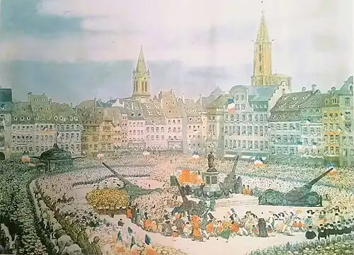L'inoubliable journée du 14 juillet 1919 à Strasbourg, lithographie.