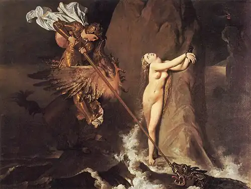 Roger délivrant Angélique (1819), huile sur toile, 147 × 190 cm, Paris, musée du Louvre.