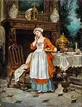 Intérieur avec une jeune femme, huile sur panneau, collection privée.
