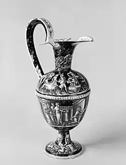 Aiguière avec le triomphe de Diane et Josias lisant la loi peint (émail sur cuivre) par Jean Decourt à Limoges vers 1562 (Walters Art Museum, Baltimore, États-Unis).