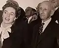 Andrée et Jean-Jules Verne lors du baptême du méthanier Jules Verne à Saint-Nazaire en 1964