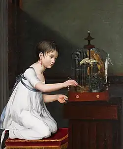 Une jeune fille nourrissant ses oiseaux dans une cage, non daté, collection privée.