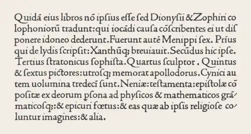 Caractère romain de l’édition de Diogène Laërce de 1475