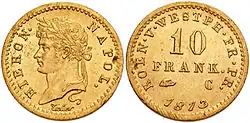 10 franken or 1813 Jérôme Bonaparte roi de Westphalie