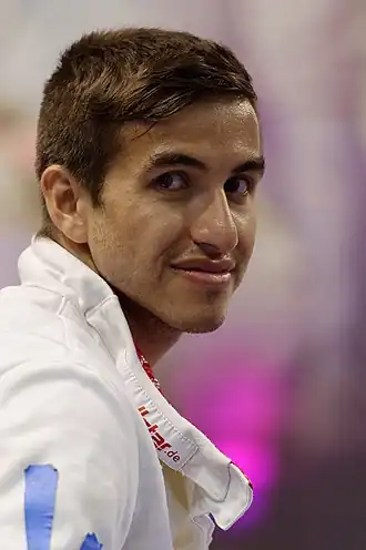 Jesús Andrés Lugones Ruggeri au Challenge SNCF Réseau 2016, une étape de la Coupe du monde épée messieurs, au stade Pierre-de-Coubertin à Paris.