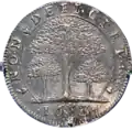 Jeton en argent de l'Ormée représentant trois ormes, daté de 1653, avec l'inscription en latin non deficiet (elle n’abandonnera pas).