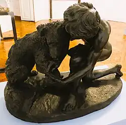 Jeune Berger pansant son chien blessé, Jean-Louis Chenillion, bronze, 1876.
