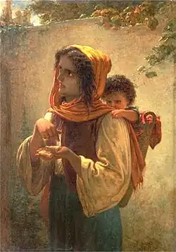 Jeune diseuse de bonne aventure avec son enfant sur le dos (1882).