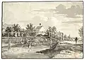 Pont sur un ruisseau dans la banlieue de Munich. Pinceau, plume  et crayon sur papier. 1806