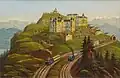 Rigi Kulm avec les deux trains vers 1880. Esquisse à l'huile de Heinrich Müller.