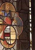 Détail de l'emblème sur la fenêtre de la Jeune Fille au verre de vin