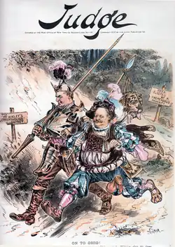 Dessin de deux hommes en uniformes militaires du XVIIe siècle courant dans un chemin forestier