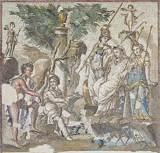 Jugement du mont Ida, mosaïque de sol, v.&nbsp;110-150, villa de l'Atrium, Antioche