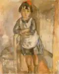 Fillette appuyée sur une chaise.
