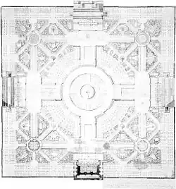 Plan du XVIIIe siècle représentant une grande place entourée de bâtiments d'architecture classique
