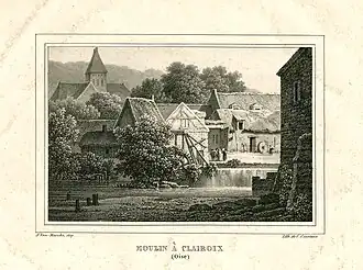 Moulin à Claroix (Oise), lithographie, 1827.