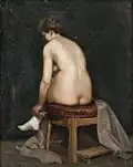 Femme s'habillant, peinture.