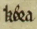 ‹&nbsp;kø᷎ra&nbsp;› dans le manuscript islandais GKS 1157 fol. du XIIIe&nbsp;siècle.