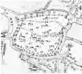 Le numéro 23 (à gauche) indique l'emplacement de la Kamperpoort/Voosterpoort sur ce plan de Zwolle de J. van Deventer vers 1560.