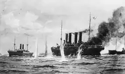 Le Kaiser Wilhelm der Grosse au cours de la bataille qui l'opposa à l'Highflyer