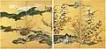 Paravent en deux panneaux, couleur et or sur papier, attribué à Kanō Eitoku (époque Azuchi Momoyama, XVIe et XVIIe&nbsp;siècles).