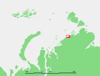 Localisation de la baie de Middendorff, délimitée par le cap Vilda.
