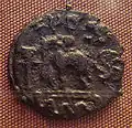 Monnaie de cuivre de Kosambi, Ier&nbsp;siècle&nbsp;av. J.-C. Inscrite "Kosabi". British Museum.