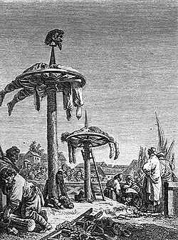 Exécution par wheeling, qui était appliquée aux Cosaques et aux civille habitants, gravure russe du XVIIIe siècle