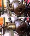 Verrou Krupp à bloc cylindrique d'un canon de campagne suisse calibre 84&nbsp;mm (1879). Le bloc se translate latéralement pour charger l'arme.