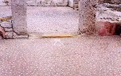 Maison de Kerkouane avec une mosaïque portant le signe dit de Tanit (fin du IVe -début du IIIe&nbsp;siècle&nbsp;av. J.-C.).