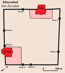 Plan schématique du site de Khorsabad.