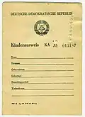 Carte d'identité pour enfant de la RDA.
