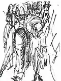 Scène de rue de Berlin, dessin à l'encre de Chine 1914