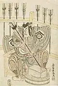 L'acteur Ichikawa Ebizō en Yanone Gorō dans la pièce de théâtre kabuki Koizome Sumidagawa.