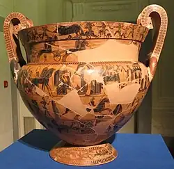 Vase François, cratère à volute attique à figures noires, v. 570, mis au jour à Chiusi. Musée archéologique national de Florence.