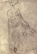 Esquisse pour le portrait. Le modèle est assise de côté dans un fauteuil.