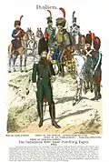 Des soldats à pied et à cheval du XIXe&nbsp;siècle.