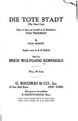 page de titre de la partition de la ville morte