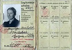 Carte d'étudiante de Krystyna Krahelska, délivrée par l'Université de Varsovie.
