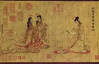 Scène des Conseils de la monitrice aux dames du Palais (en), de l'artiste chinois Gu Kaizhi, vers 380.