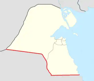 Frontières (en rouge) entre le Koweït et l'Arabie saoudite.